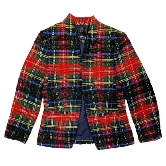 Blazer j crew Tartan Blazer  In Black Red Multi Plaid Pattern Christmas style  s - Picture 1 of 17